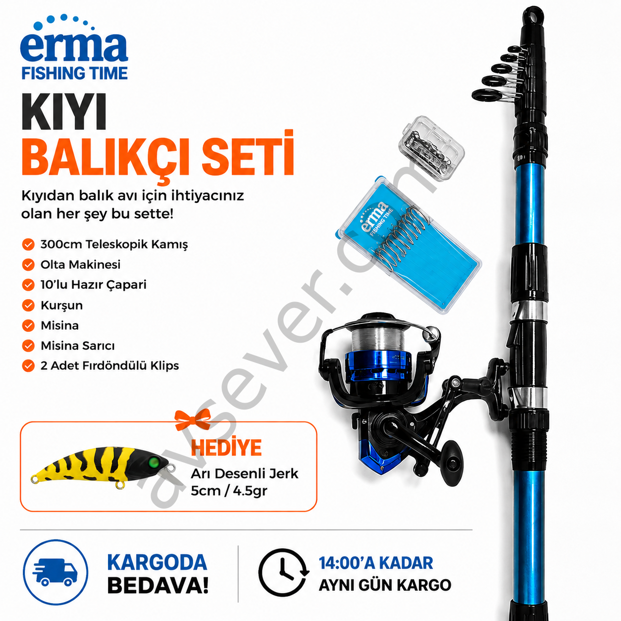 3 Metre Teleskopik Kıyı Balıkçı Seti + Arı Desenli Jerk Hediye | Kargo Bedava