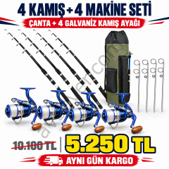 4’lü Captain 350cm 70–150 gr Kamış ve DFT MC5000 Misinalı Metal Makine – Çanta ve 4 Galvaniz Kamış Ayağı