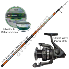 Effe Trastevere 390cm 100-300gr Surf Kamış + Okuma Wave Power 6000 Olta Makinesi + Albastar X4 Quattro 150m İp Misina Olta Seti(Kopya)