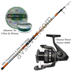 Effe Trastevere 390cm 100-300gr Surf Kamış + Okuma Wave Power 6000 Olta Makinesi + Albastar X4 Quattro 150m İp Misina Olta Seti(Kopya)