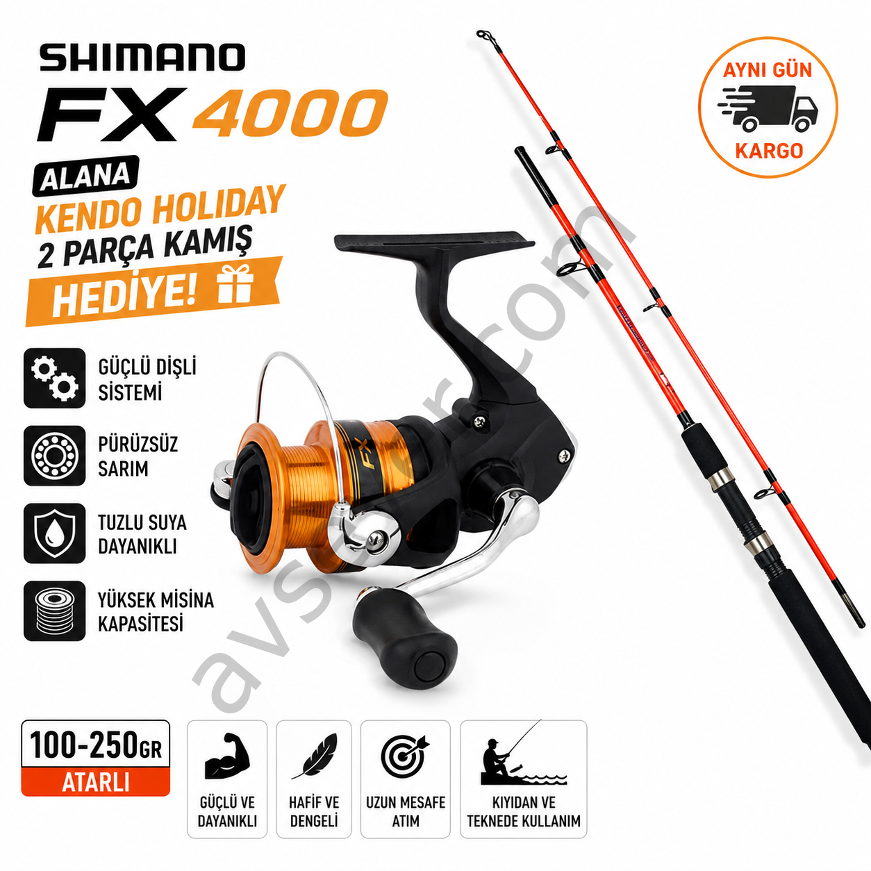 SHIMANO FX4000 SPIN MAKİNE + KENDO HOLIDAY 2 PARÇA TEKNE KAMIŞ