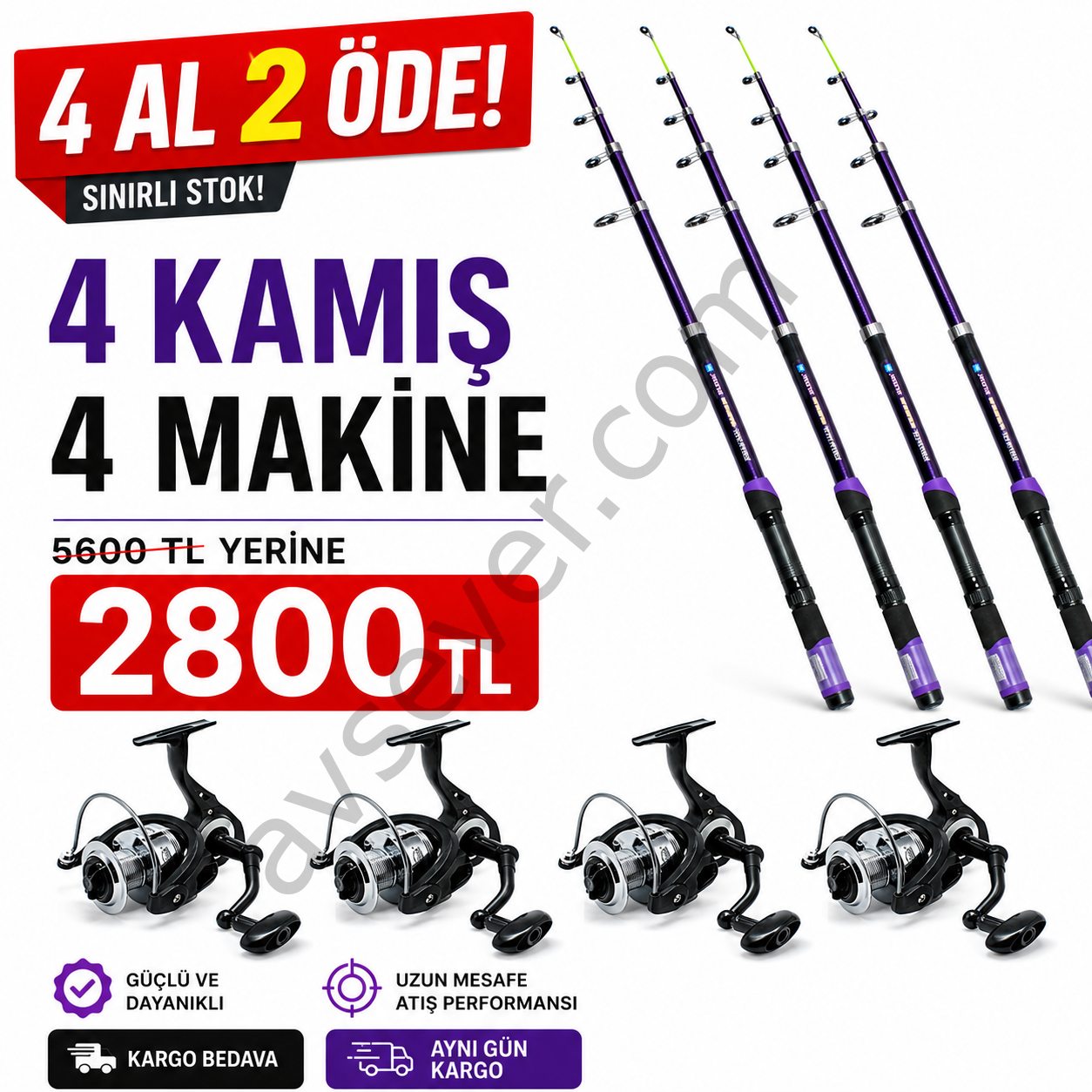 4 adet SILSTAR  40-80GR TELESCOPIC KAMIŞ + 4 adet CAPTAIN SPIDER 4000 SPIN MAKİNE SETİ