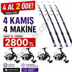 4 adet SILSTAR  40-80GR TELESCOPIC KAMIŞ + 4 adet CAPTAIN SPIDER 4000 SPIN MAKİNE SETİ
